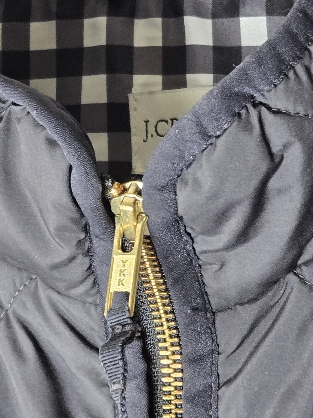 J.Crew Factory Womens Black Quilted Vest Gingham Lined Gold Hardware XL - Picture 7 of 15